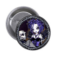 Bouton bleu gothique d'ange de crâne de Gabriella Badges Avec Agrafe