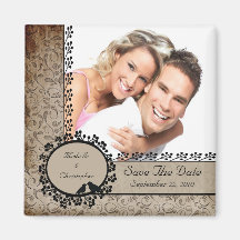 Brown-Damast-Liebe-Vogel-Foto-Save the Date Magnet