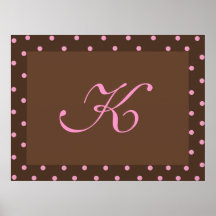 Brown et cadre rose de monogramme de point de polk posters
