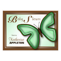 Brown u. grüne Schmetterlings-Babyparty-Einladunge