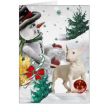 Bullterrier-Weihnachten mit Schneemann Grußkarte
