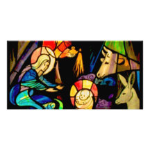 Buntglas-Art-Geburt Christi Photogrußkarten