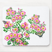 Butterflies on Pink Wild Roses Mousepad