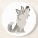 Caboteur hurlant mignon de loup de bande dessinée dessous de verres