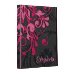 Caisse florale noire rose personnalisée de folio d étuis iPad folio