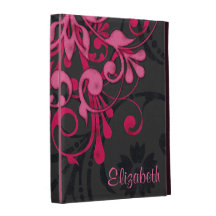 Caisse florale noire rose personnalisée de folio d étuis iPad folio