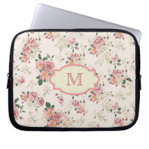 Caisse rose de monogramme de cottage vintage housse ordinateur