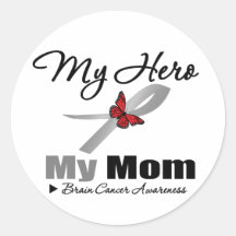 Cancer du cerveau mon héros ma maman autocollant rond