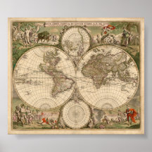 Carte 1689 du monde posters