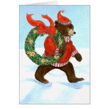 Carte de guirlande de Noël d'ours de Brown