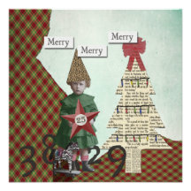 Carte de Noël vintage géniale de collage de Noël Cartons D'invitation