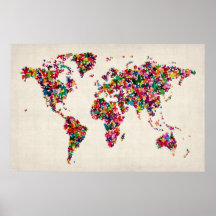 Carte de papillons de la carte du monde posters