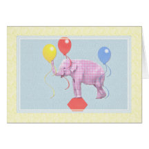 Carte d'éléphant rose et de ballons