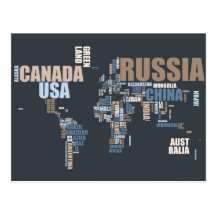 Carte du monde dans les mots cartes postales