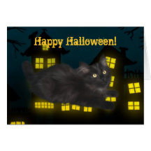 Carte heureuse de Halloween de chaton noir