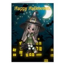 Carte heureuse de Halloween de petit de sorcière c