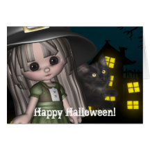 Carte heureuse de Halloween de petit de sorcière c