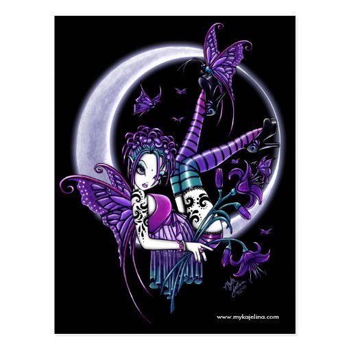 Carte postale de fée de fleur de lune de tatouage 