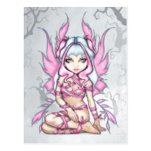 Carte postale "de fée rose de ruban"