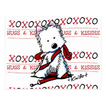 Carte postale de Westie d'étreintes et de baisers