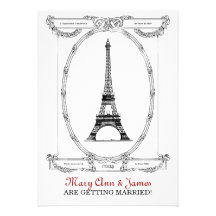 Carte postale vintage de Paris de mariage élégant Cartons D'invitation