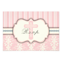 Carte religieuse de réponse de la damassé rose vin invitations personnalisables