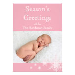 Carte rose de vacances de photo de flocons de neig faire-parts