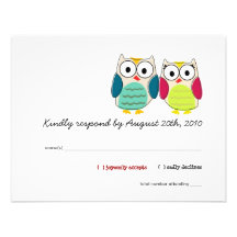 Cartes mignonnes des hiboux RSVP Invitations Personnalisées