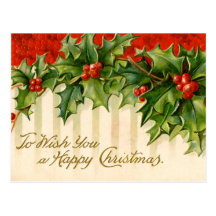 Cartes postales victoriennes de Noël de houx