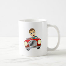 Cartoon man driving fast car mugs