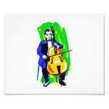 Cello-Bass-Orchester-Spieler-blauer Anzug gesetzt Photodrucke