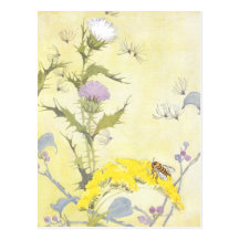 Chardon et abeille sur l'or cartes postales