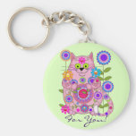 Chat de flower power avec "pour vous" texte Keycha Porte-clés