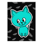 Chat turquoise mignon avec des battes invitation