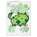 Chat vert de trèfle cartes de vœux