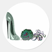 Chaussure stylet verte et art rose adhésif rond