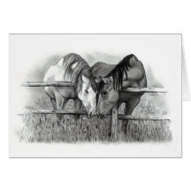 CHEVAUX DANS L'AMOUR : RÉALISME DE CRAYON CARTES DE VŒUX