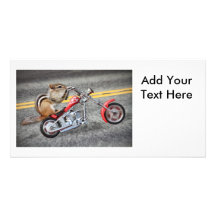 Chipmunk-Radfahrer, der ein Motorrad reitet Individuelle Foto Karte