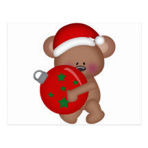 Christmas_Bear holding ball Postcard