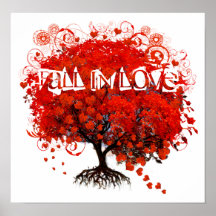 Chute dans l'arbre rouge d'amour avec la chute de  posters