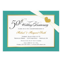 cinquantième Invitations d'anniversaire - Teal et 