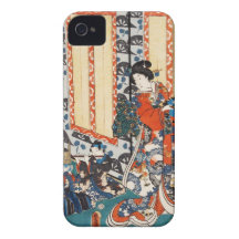 Classic vintage ukiyo-e geisha and children art Case-Mate iPhone 4 cases