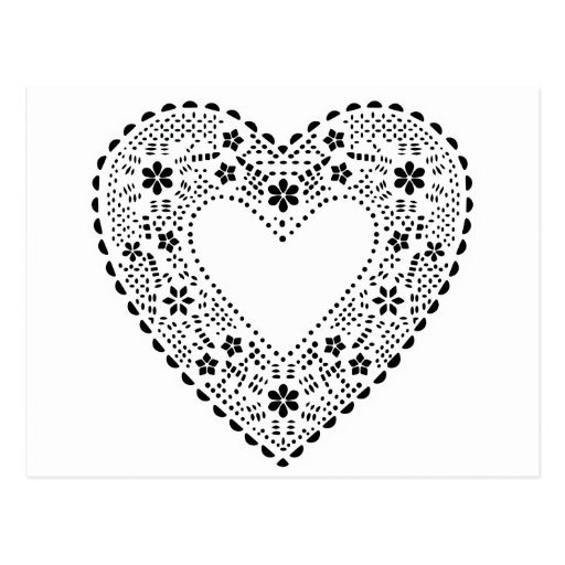 Coeur noir et blanc de dentelle carte postale