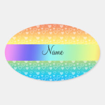 Coeurs nommés personnalisés d'arc-en-ciel sticker ovale
