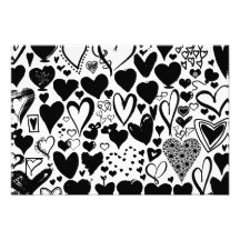 Coeurs Romance blanc d'amour tiré, noir Photos Sur Toile