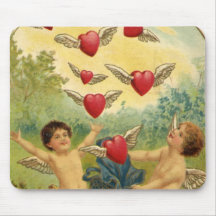 Coeurs victoriens vintages de cupidons de Saint-Va Tapis De Souris