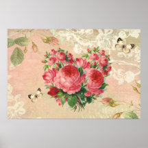 Collage rose de coeur de cru Girly Posters