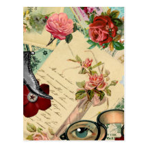 Collage vintage avec des roses et des lunettes carte postale