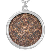 Collier pendant rond de calendrier maya antique de