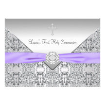 Communion de pourpre croisé de filles de dentelle  faire-parts
